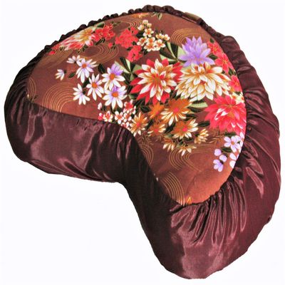 Boon Decor Meditation Cushion Crescent Zafu Pillow Japanese Kimono Silk Dahlia & Daisy