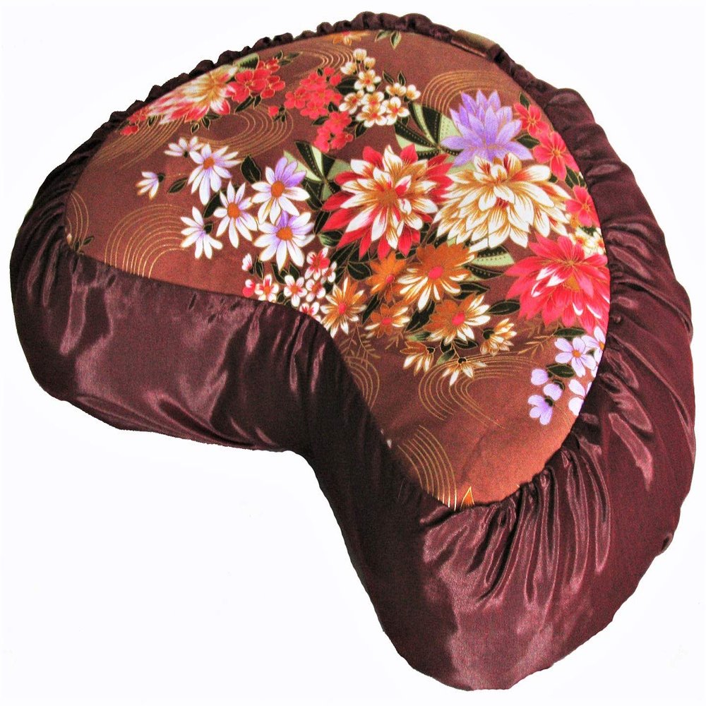Boon Decor Meditation Cushion Crescent Zafu Pillow Japanese Kimono Silk Dahlia & Daisy