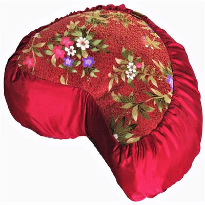 Boon Decor Meditation Cushion Crescent Zafu Pillow Japanese Kimono Silk Red Floral