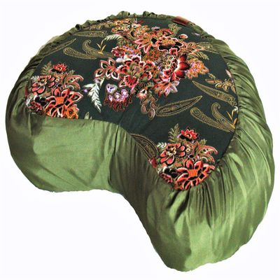 Boon Decor Meditation Cushion Crescent Zafu Pillow Japanese Kimono Silk Green