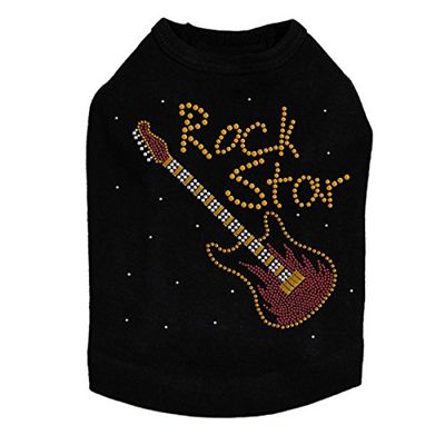 Rock Star with Red & Gold Guitar - Dog Shirt, XS Black