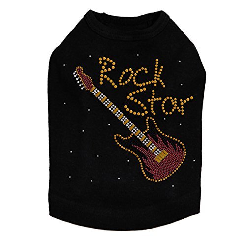 Rock Star with Red & Gold Guitar - Dog Shirt, XS Black