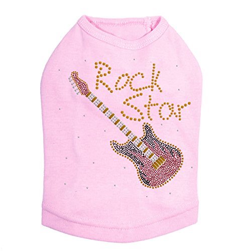 Rock Star with Red & Gold Guitar - Dog Shirt, S Pink
