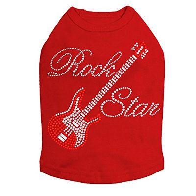 Guitar (Red Swarovski) & Rock Star - Dog Shirt, XL Red