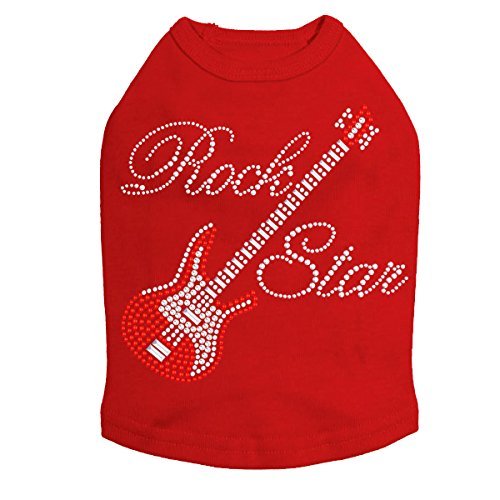 Guitar (Red Swarovski) & Rock Star - Dog Shirt, XL Red