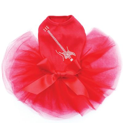 Guitar (Red Swarovski) & Rock Star - Bling Rhinestone Dog Tutu Dress, 3XL Red