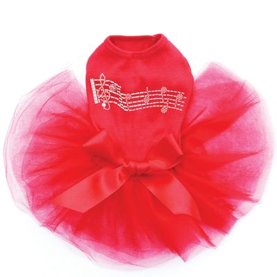 Music Notes - Bling Rhinestone Dog Tutu Dress, 4XL Red