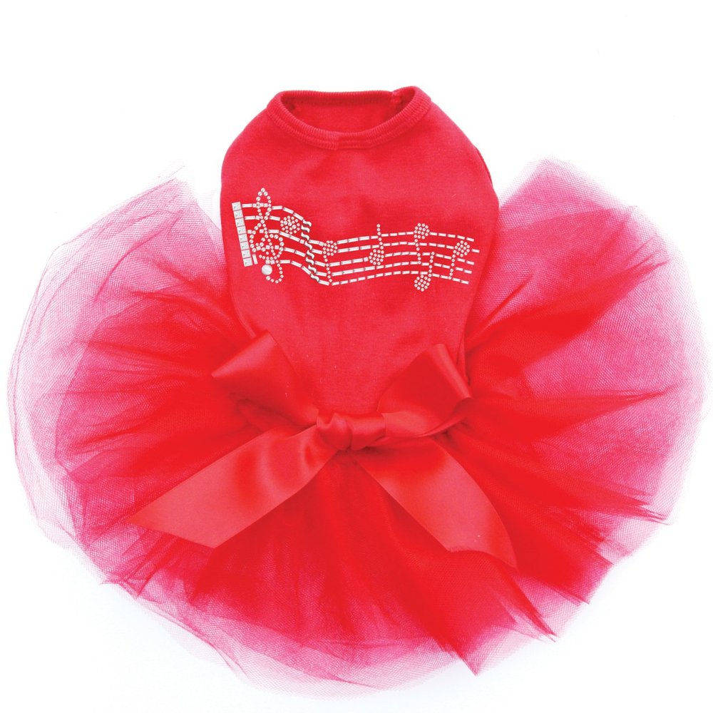 Music Notes - Bling Rhinestone Dog Tutu Dress, 4XL Red