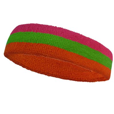 Couver Triple Color Striped Cotton Sports Basketball Headband Sweatband - Dark Orange/Bright Green/Hot Pink