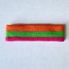 Couver Triple Color Striped Cotton Sports Basketball Headband Sweatband - Dark Orange/Bright Green/Hot Pink view 2