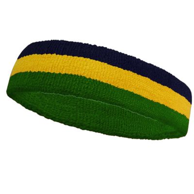 Couver Triple Color Striped Cotton Sports Basketball Headband Sweatband - Green/Yellow/Navy