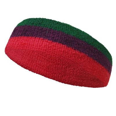 Couver Triple Color Striped Cotton Sports Basketball Headband Sweatband - Green/Purple/Hot Pink