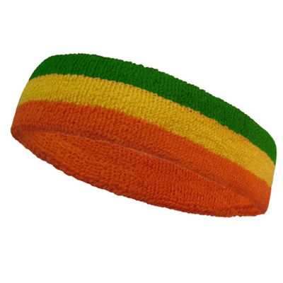 Couver Triple Color Striped Cotton Sports Basketball Headband Sweatband - Dark Orange/Golden Yellow/Green