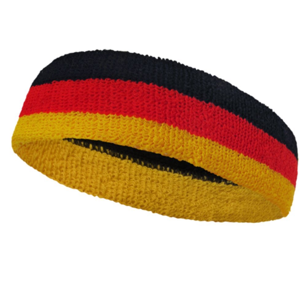 Couver Triple Color Striped Cotton Sports Basketball Headband Sweatband - Black/Red/Golden Yellow