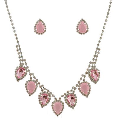 topwholesalejewel Wedding Jewelry Set Silver Light Siam Opaque Necklace Teardrop Earrings Set