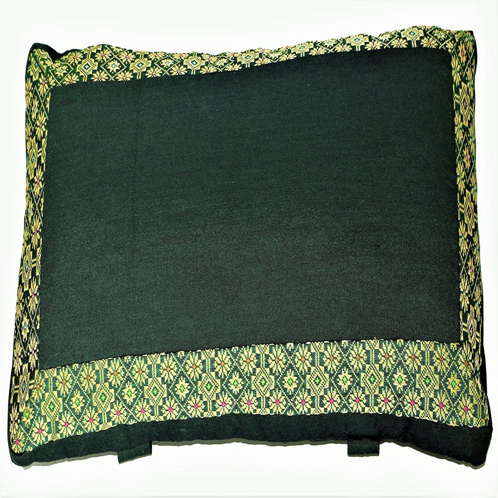 Boon Decor Meditation Bench Cushion Kneeling Seiza - Brocade Border Green