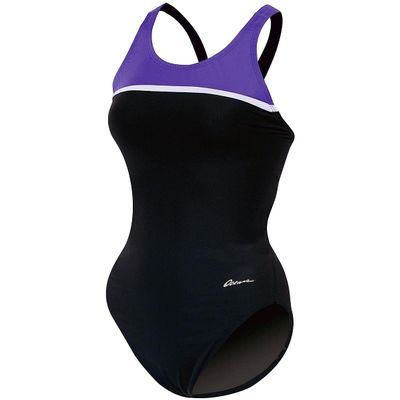Dolfin Women's Ocean Panel ONE-Piece Swimsuit BLK/PUR/WHT Size 22