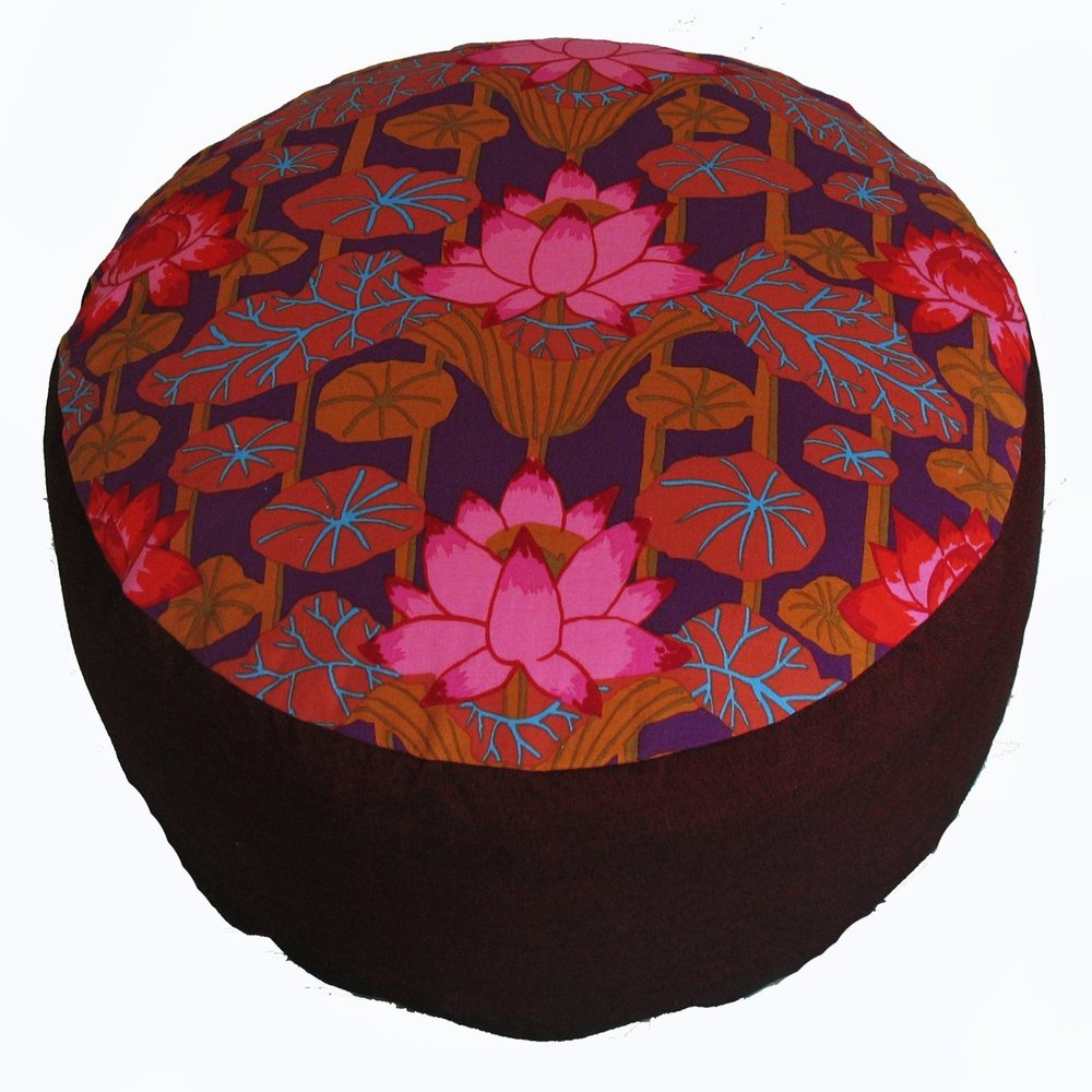 Boon Decor Meditation Cushion Zafu Pillow Buckwheat & Kapok Fill - Limited Edition Lotus Lake Blossom Pink Burgundy