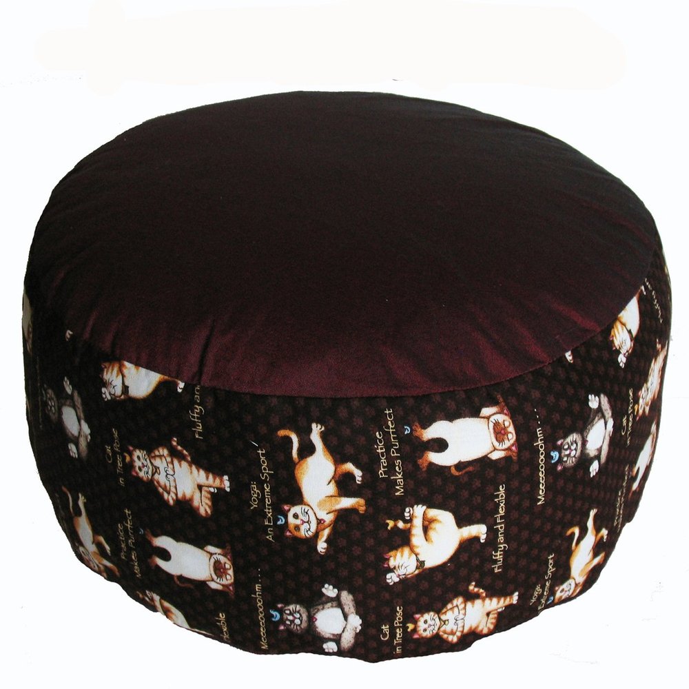Boon Decor Meditation Cushion Zafu Pillow Buckwheat & Kapok Fill - Limited Edition Yoga Cats