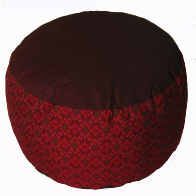 Boon Decor Meditation Cushion Zafu Pillow - Buckwheat and Kapok Fill - Ikat Burgundy