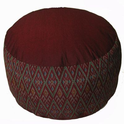 Boon Decor Meditation Cushion Zafu Pillow - Buckwheat and Kapok Fill - Ikat Diamond Burgundy