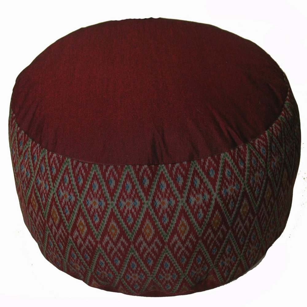 Boon Decor Meditation Cushion Zafu Pillow - Buckwheat and Kapok Fill - Ikat Diamond Burgundy