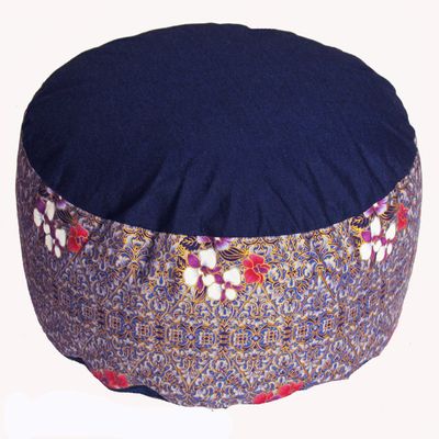 Boon Decor Meditation Cushion Zafu Pillow - Buckwheat and Kapok Fill - Indochine Blue Floral