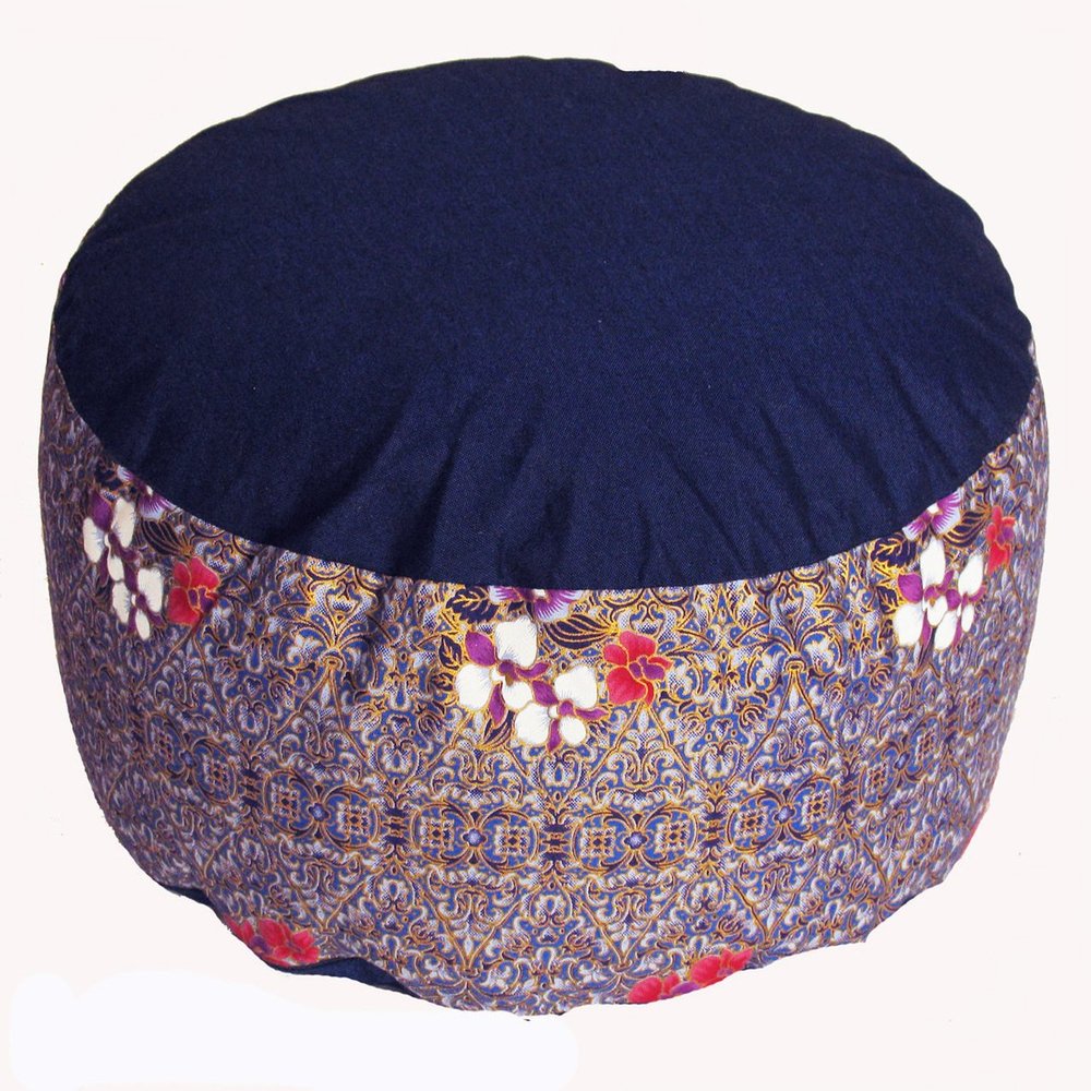 Boon Decor Meditation Cushion Zafu Pillow - Buckwheat and Kapok Fill - Indochine Blue Floral