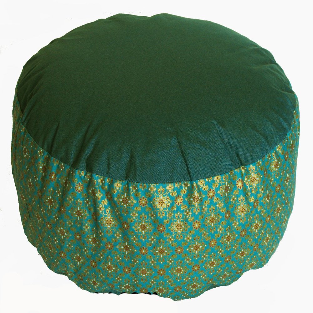 Boon Decor Meditation Cushion Zafu Pillow - Buckwheat and Kapok Fill - Indochine Diamond Turquoise