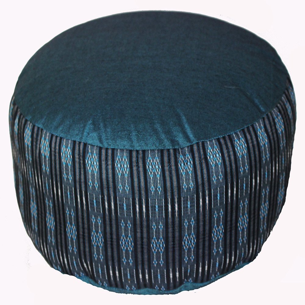 Boon Decor Meditation Cushion Zafu Pillow - Buckwheat and Kapok Fill - Global Weave Teal