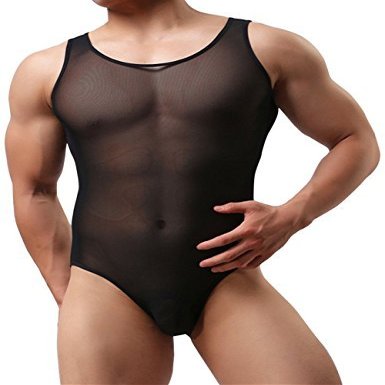 sandbank Mens Sexy Sheer Mesh Wrestling Singlet Bodysuit Leotards Underwear (US S, Black)