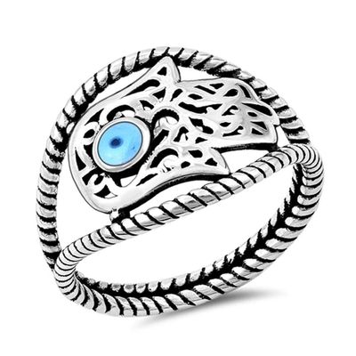 Sideways Hand of God Filigree Hamsa Ring .925 Sterling Silver Band Size 8
