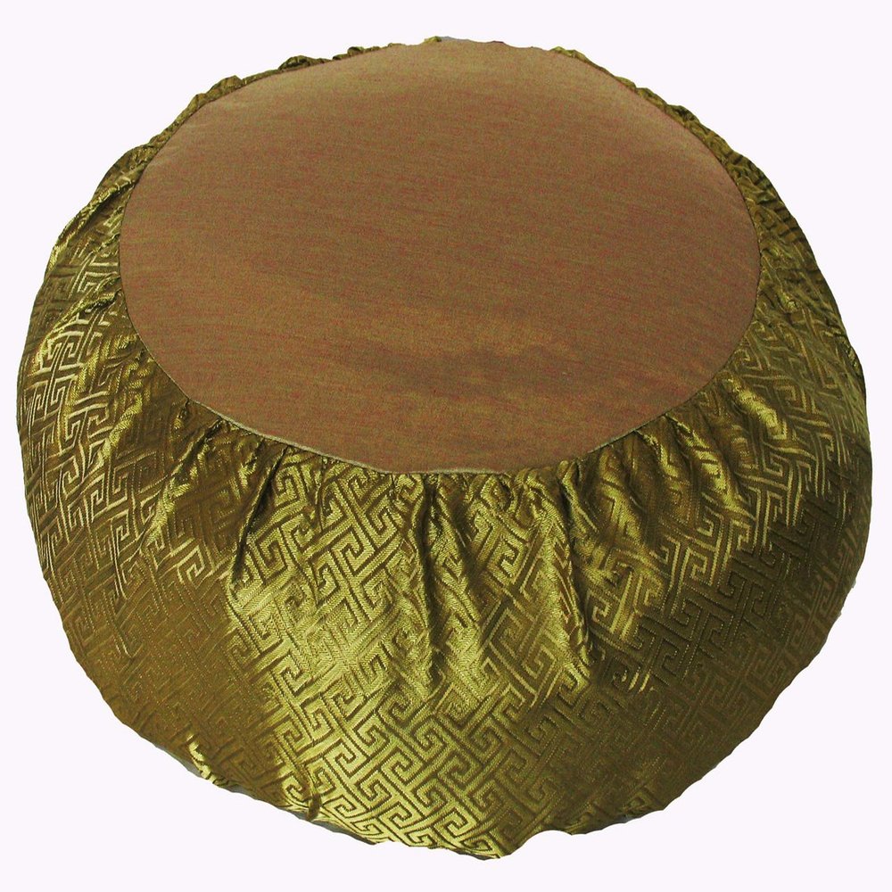 Boon Decor Meditation Cushion Zafu Pillow Buckwheat - Key Design Silk Gold