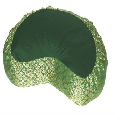 Meditation Cushion Zafu Pillow Buckwheat - Crescent Silk Brocade Green