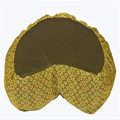 Meditation Cushion Zafu Pillow Buckwheat - Crescent Silk Brocade Lime