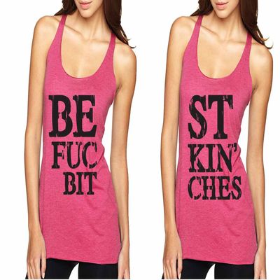ALLNTRENDS Couple Tank Top Best Bit**ES BFF Set of 2 Love Black Print (Womens XL Womens XL, Vintage Pink)