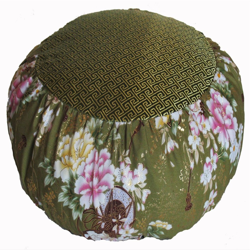 Boon Decor Meditation Cushion Zafu Pillow Japanese Kimono Silk Sage & Key Design