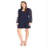 Tiana B Women's Solid A-line Dress with Sheer Sleeves and Front Keyhole, Navy, 6 view 1