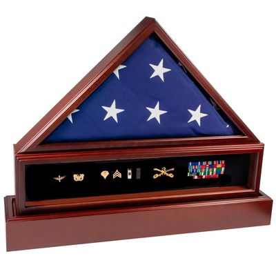 Flag Case, Display Case & Urn, Cherry Wood Case Holds Flag, Display Medals and Holds Cremation Ashes, Veteran, Military Urn for Ashes, Adult Sized Cremation Urn