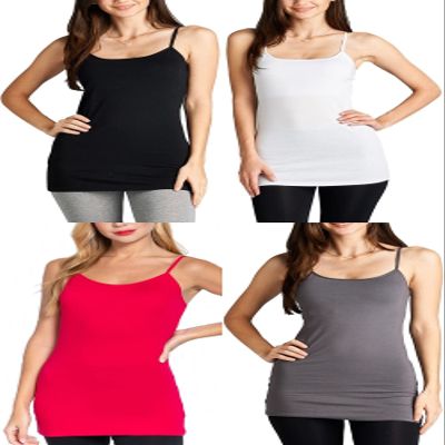 4 Pack Active Basic Women's Basic Tank Top (1X,Black, White, Fuchsia, Charcoal)