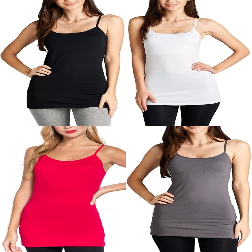 4 Pack Active Basic Women's Basic Tank Top (1X,Black, White, Fuchsia, Charcoal)
