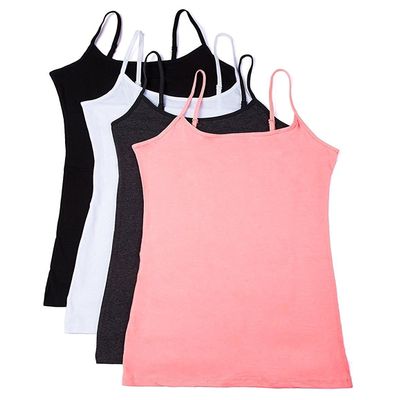 4 Pack Active Basic Women's Basic Tank Top (1X,White/Pink/Black/Charcoal)