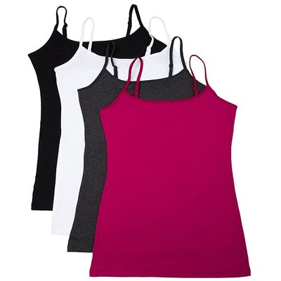 4 Pack Active Basic Women's Basic Tank Top (2X,Magenta/White/Charcoal/Black)