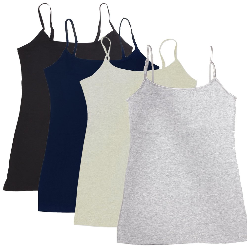 4 Pack Active Basic Women's Basic Tank Top (3X,Black/Navy/H.Beige/H.Grey)
