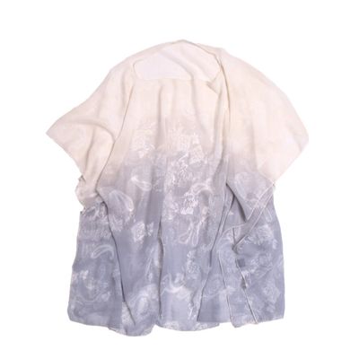 TrendsBlue Paisley Floral Ombre Chiffon Kimono Blouse Beach Cover up, Grey