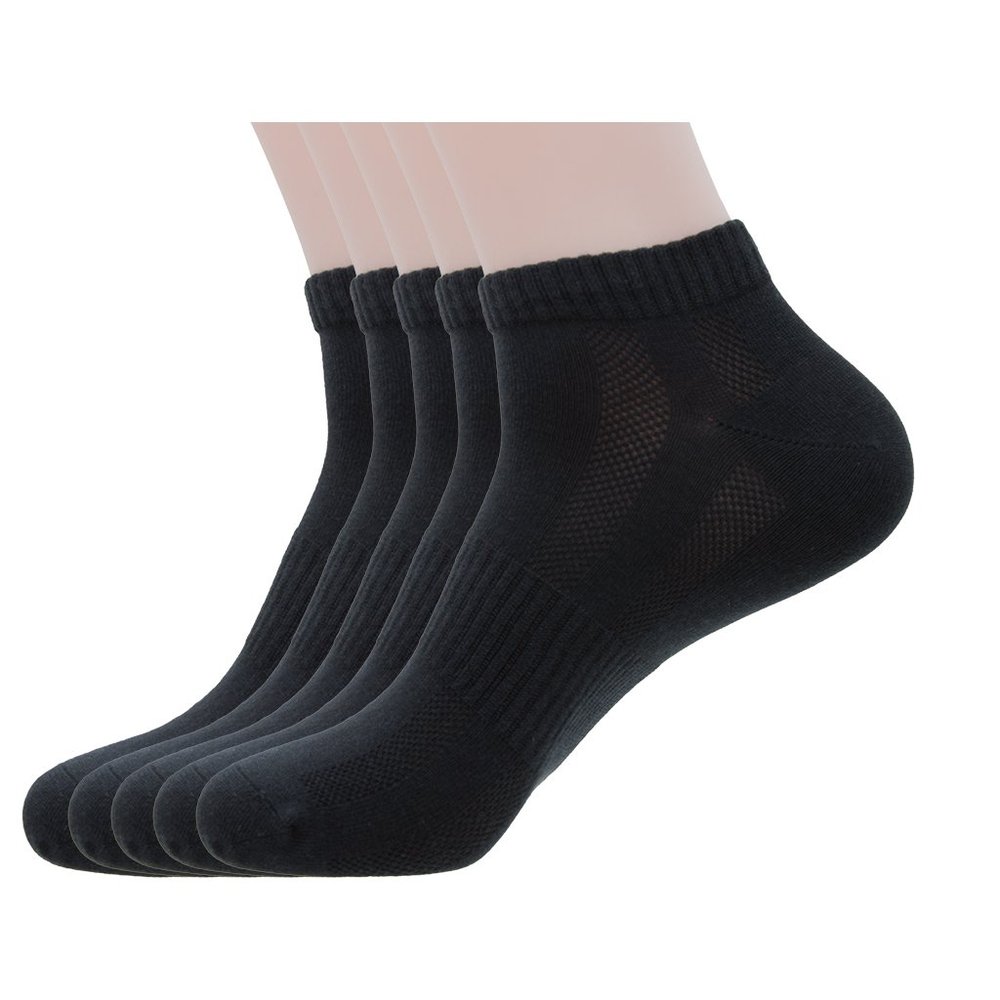 Mens Cotton & Pearl-Fiber Ankle Socks, Novelty Low Cut Socks Decrease Odor Moisture-Wicking Soft Comfy Breathable Sock for Sweaty Feet (Black, 5 Pack)