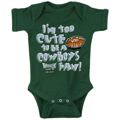 Smack Apparel Philadelphia Football Fans. I'm Too Cute to be a Cowboys Fan. Green Onesie (NB-18M) (Onesie, 12 Month)