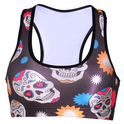 Sister Amy Young Girl Aerobics Gym Dance Yoga Vest Printed Sports Bra Top Vest Cute Skull L