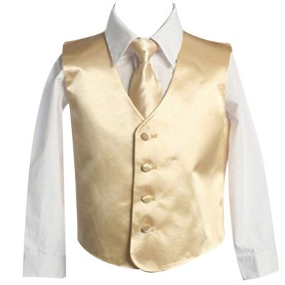 HBDesign Boys'3 Piece 4 Button Slim Fit Satin Vest Gold (Vest+Shirt+Tie)