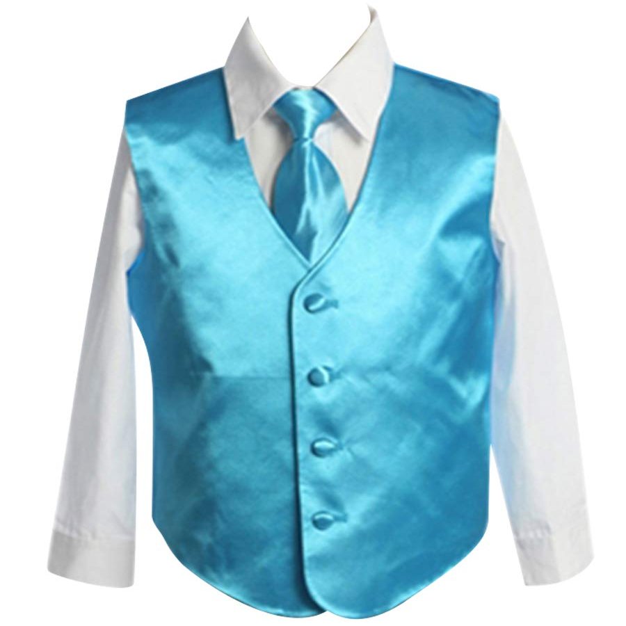 HBDesign Boys'4 Piece 4 Button Slim Fit Satin Vest Blue (Vest+Shirt+Tie)